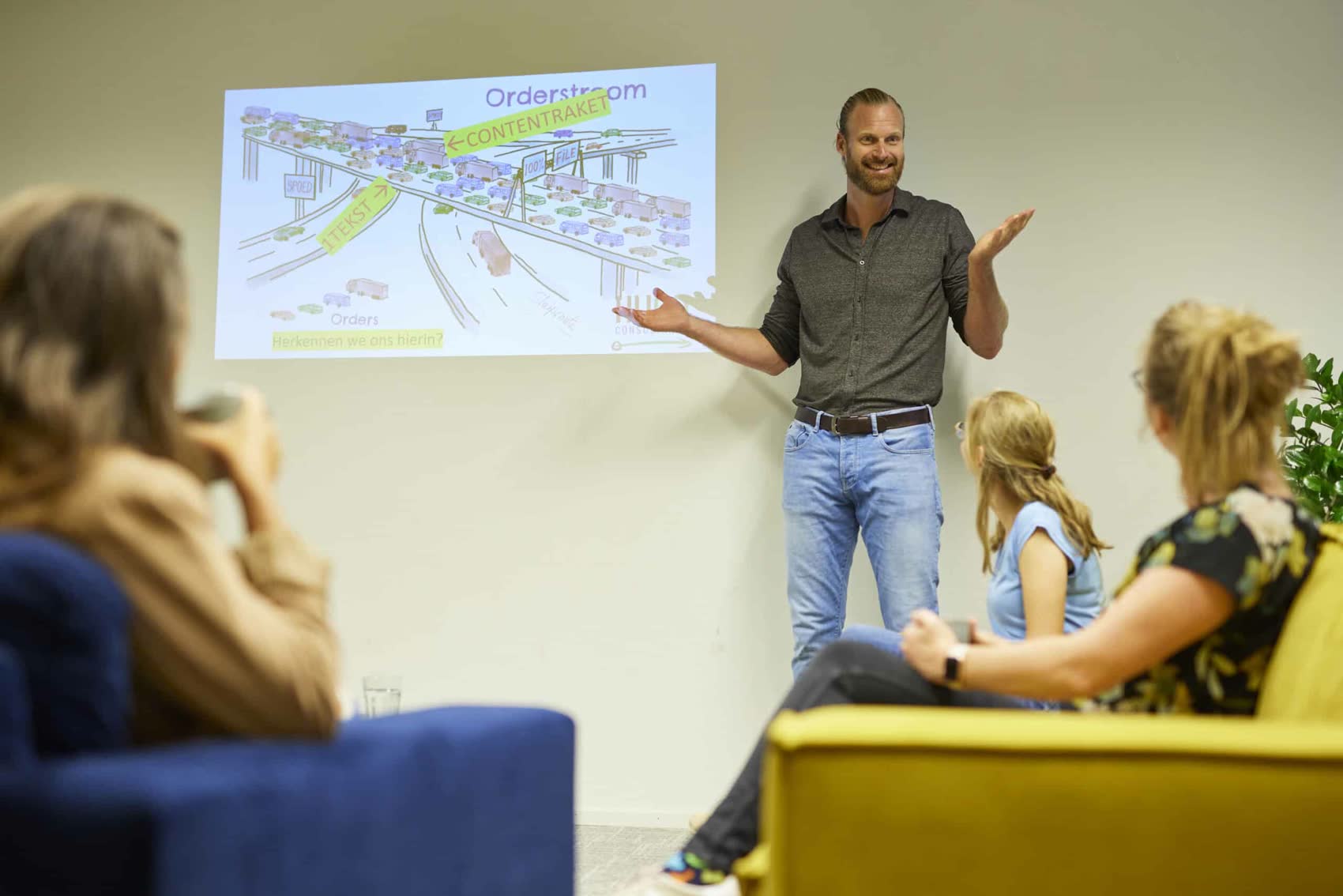 Hugo van Esch legt de orderstroom uit tijdens een QRM-sessie